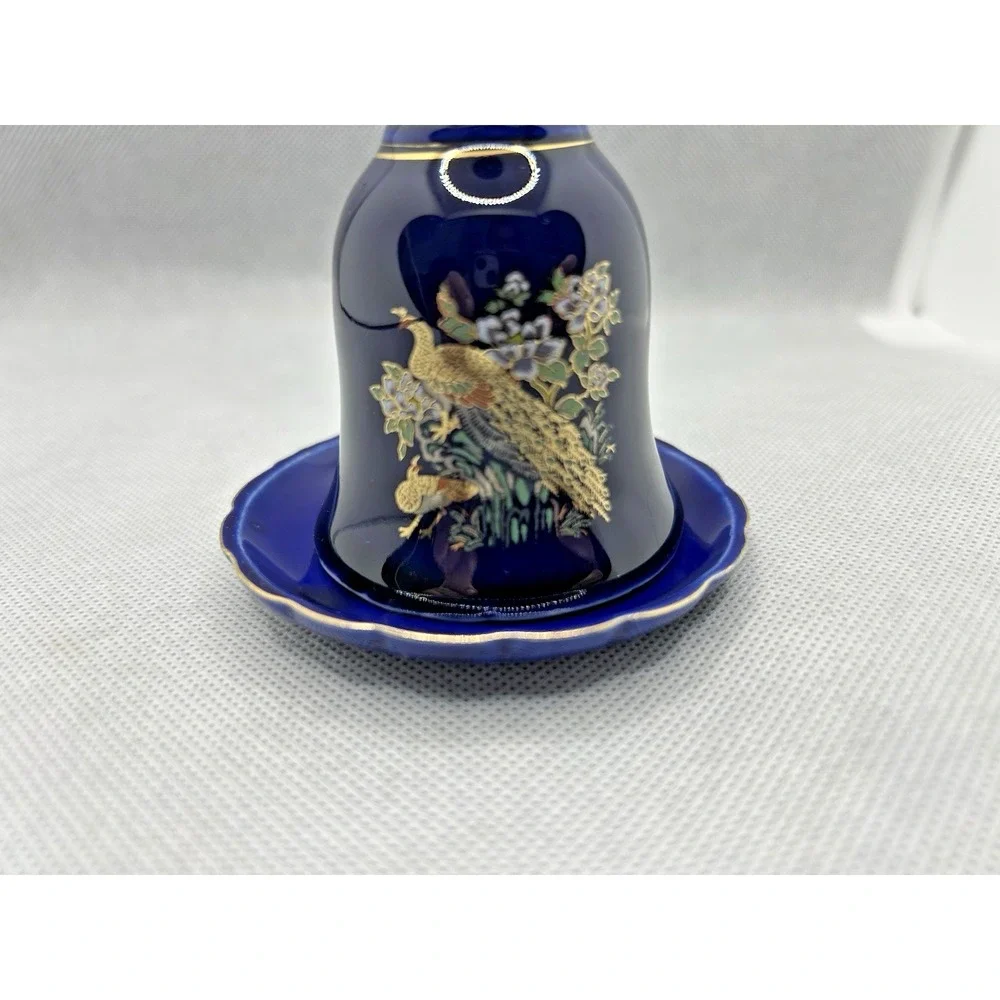Vintage Cobalt Blue Table Bell w/ Saucer‎ Gold Metallic Accents Peacock Venetian